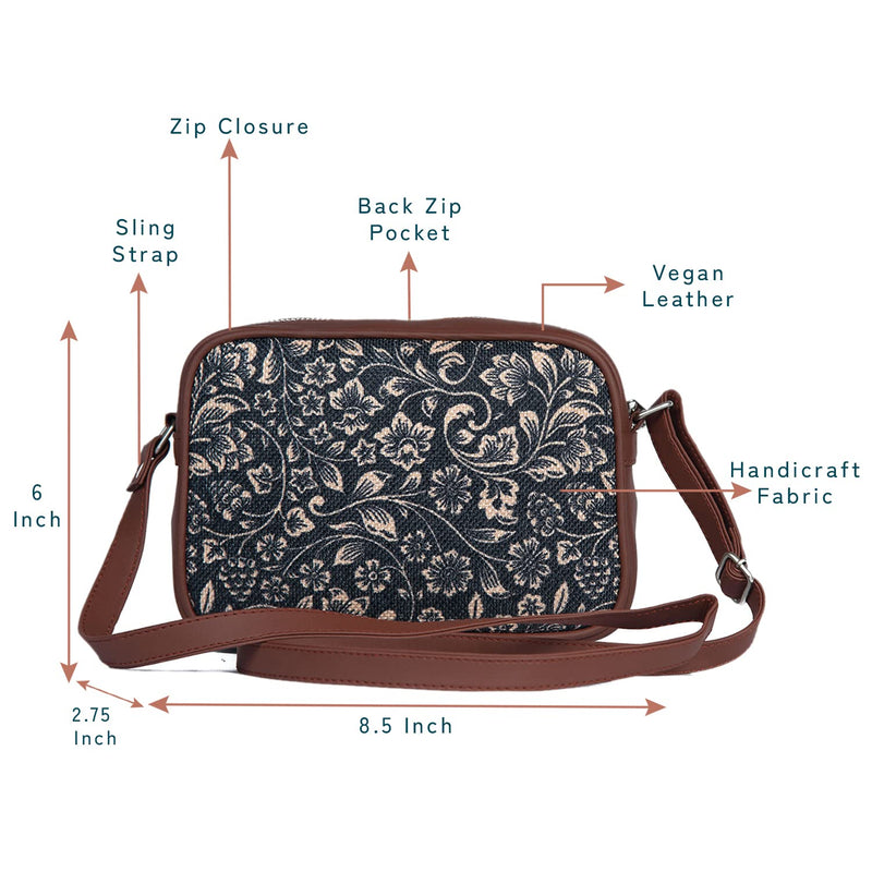 ZOUK Handmade Vegan Leather FloMotif Print Women's Sling Bags With Adjustable Shoulder Strap