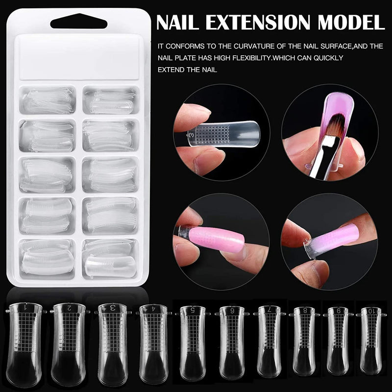 Poly Nail Extension Gel Kit for Builder Gel UV Nail Art Kit Nail Extension Set(1 Polygel Tube, 100 Clear Nails +1Buffer+2 Dual Ended Spatula + Nail Art Brush & Poly Nail Clips + Mini UV Lamp) (PINK)