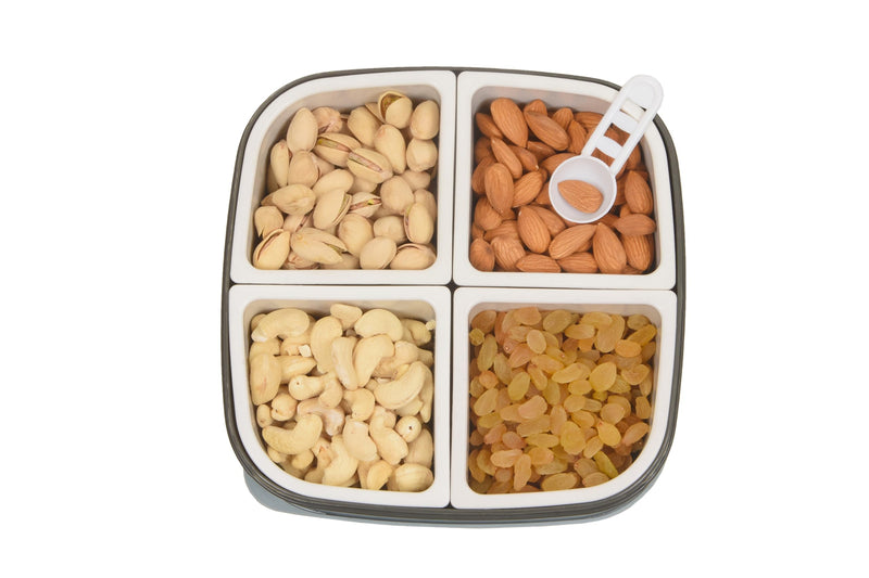 Clazkit Plastic Dry Fruit/Masala Box 4 Sections Multipurpose Box- Color May Vary