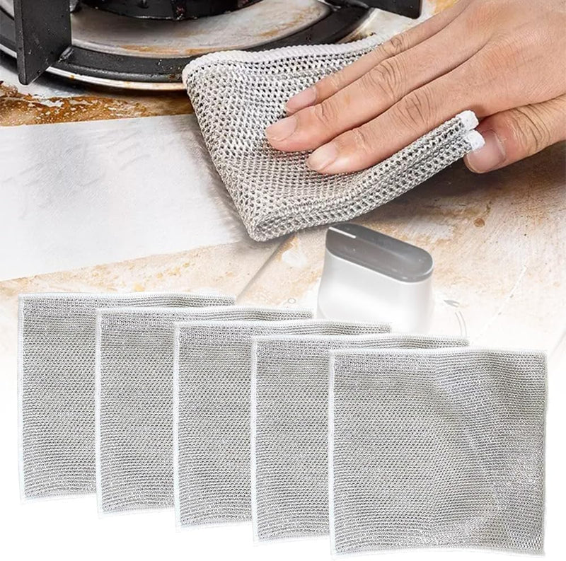 PRACHAND Multipurpose Wire Dishwashing Rags for Wet and Dry Stainless Steel Scrubber Non-Scratch Wire Dishcloth for Washing Dishes Sinks Counters Easy Rinsing Machine Washable Pack (5)