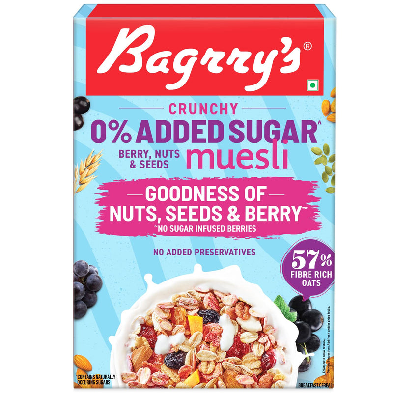 Bagrrys 0% Added Sugar Muesli – Berry, Nuts & Seeds 500g | Whole Grain Breakfast Cereal | Helps Manage Weight |0% Added Sugar| No Sugar infused berries| No Added Preservatives