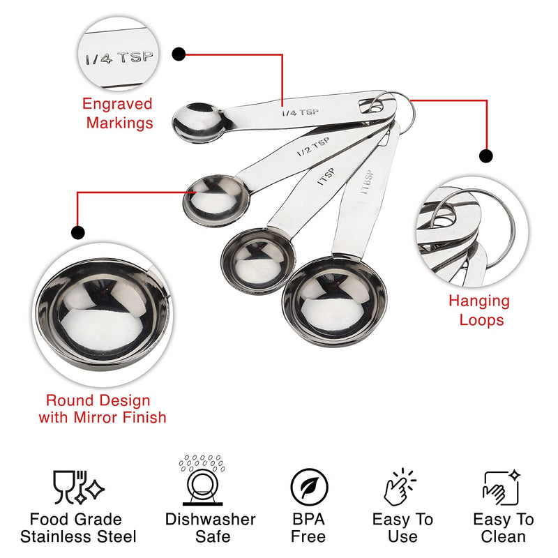 Steren Impex | Stainless Steel Measuring Spoon, Round Shaped, Set of 4 (1/4, 1/2, 1tsp, & 1 Tbsp.)