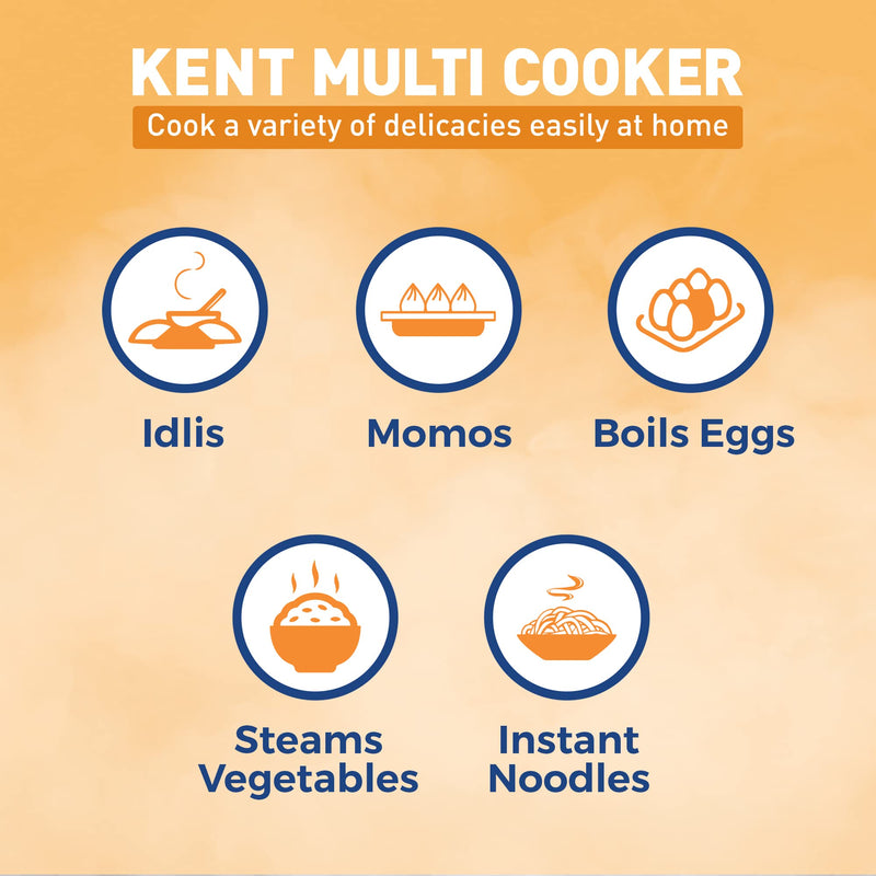 KENT Kettle Multicooker Cum Steamer 1.2 liters 800W| Boiling of Water, Tea ,Eggs , Instant Noodle Maker, Steaming idlis, Momos |Inner Stainless Steel without joint and welding & Cool Touch Outer Body