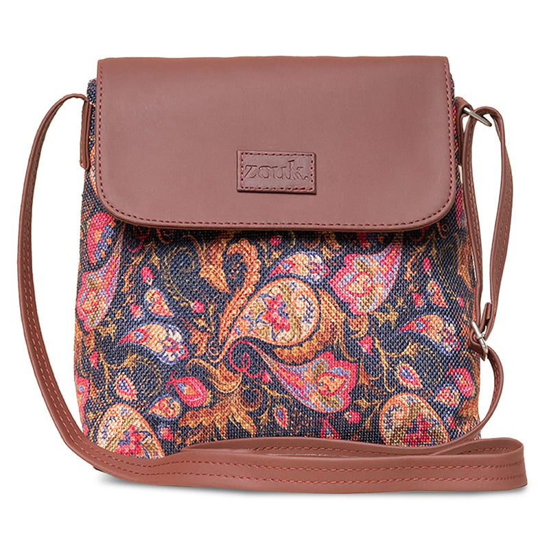 ZOUK Paisley Printed Women's Hand Crafted Vegan Leather Pink Flap Sling Bag