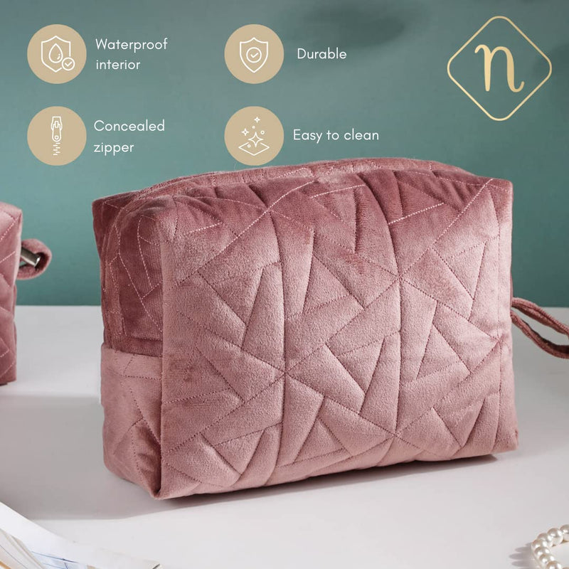 Nestasia Dusty Pink Quilted Multipurpose Set of 3 Cosmetic Bags for Storage, Travel Kit, Makeup Pouches,Toiletry Bag of Different Sizes