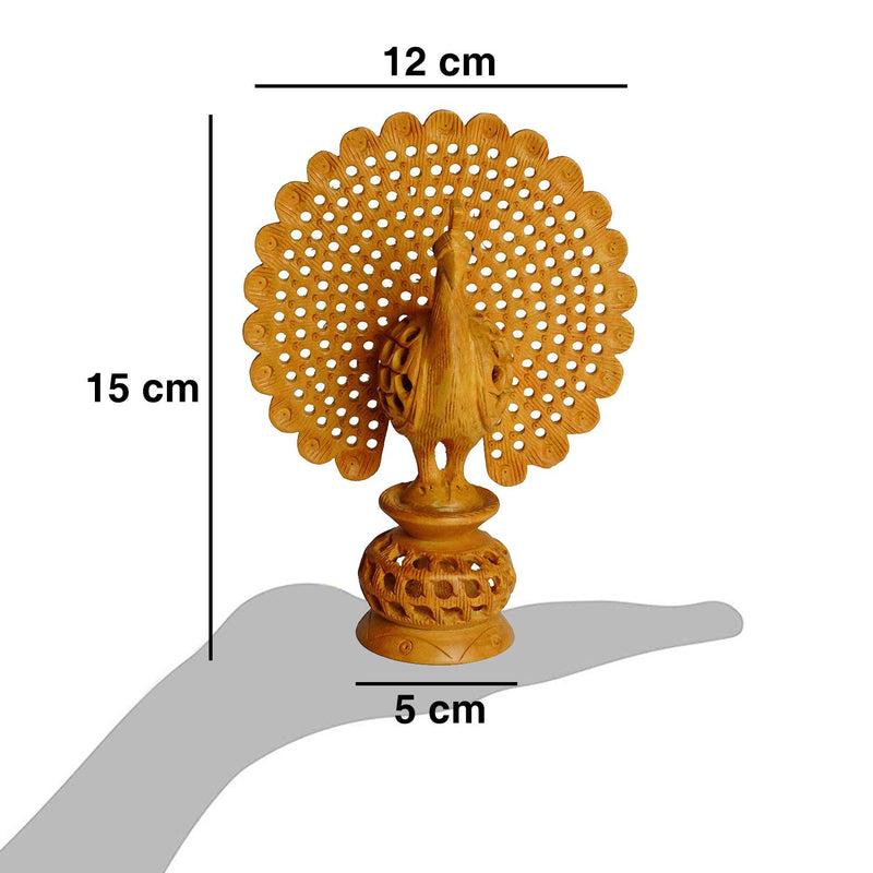 Sri Arundhathi Handicrafts Shivani Wooden Male Peacock (12 cm x 5 cm x 15 cm, Brown) Figurine, 1 Piece