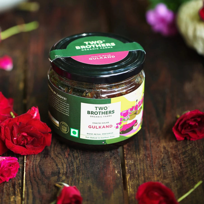 Two Brothers Organic Farms - Natural Gulkand | A Rose Petal Preserve | Sweetened Using Raw Honey | No Added Sugar | Rose Petal Jam (300G)