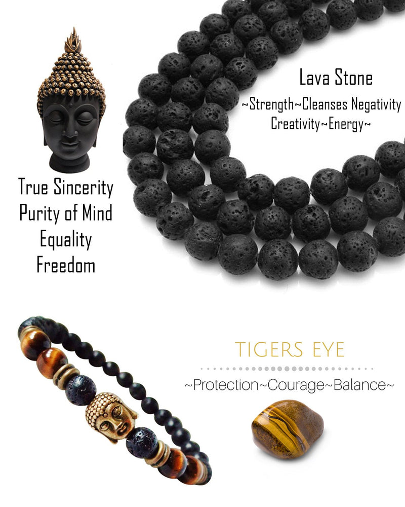 Young & Forever Valentine Gift D'vine Tiger Eye Lava Rock Diffuser Healing Beads Yoga Reiki Gold Buddha Charm Natural Stone Unisex Energy Strand Rakhi Bracelet for Women