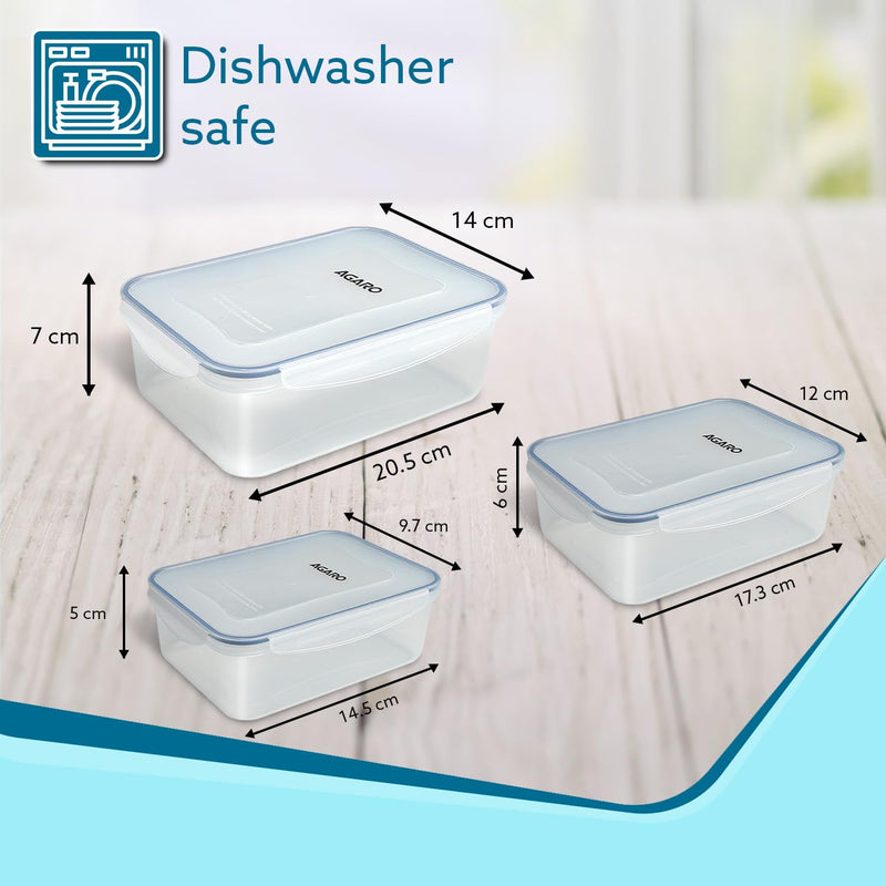 AGARO Airtight  Container, Food Storage Container with Lid, Multipurpose Kitchen Container, Rectangular Plastic Body, BPA Free, Set of 3, 500ML, 1L, 1.5L