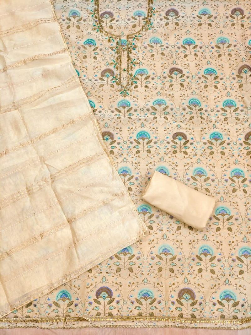 Pandadi Saree Women's Blue Fancy Chanderi Silk Unstitched Salwar Suit Dress Material