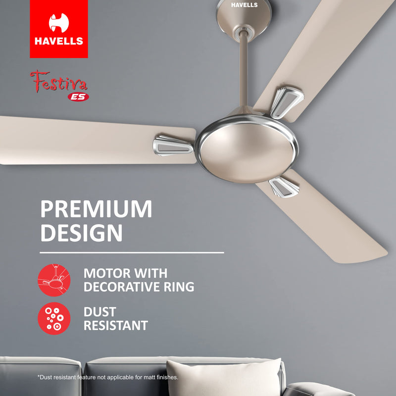 Havells 1200mm Festiva Energy Saving Ceiling Fan (Gold Mist, Pack of 1)