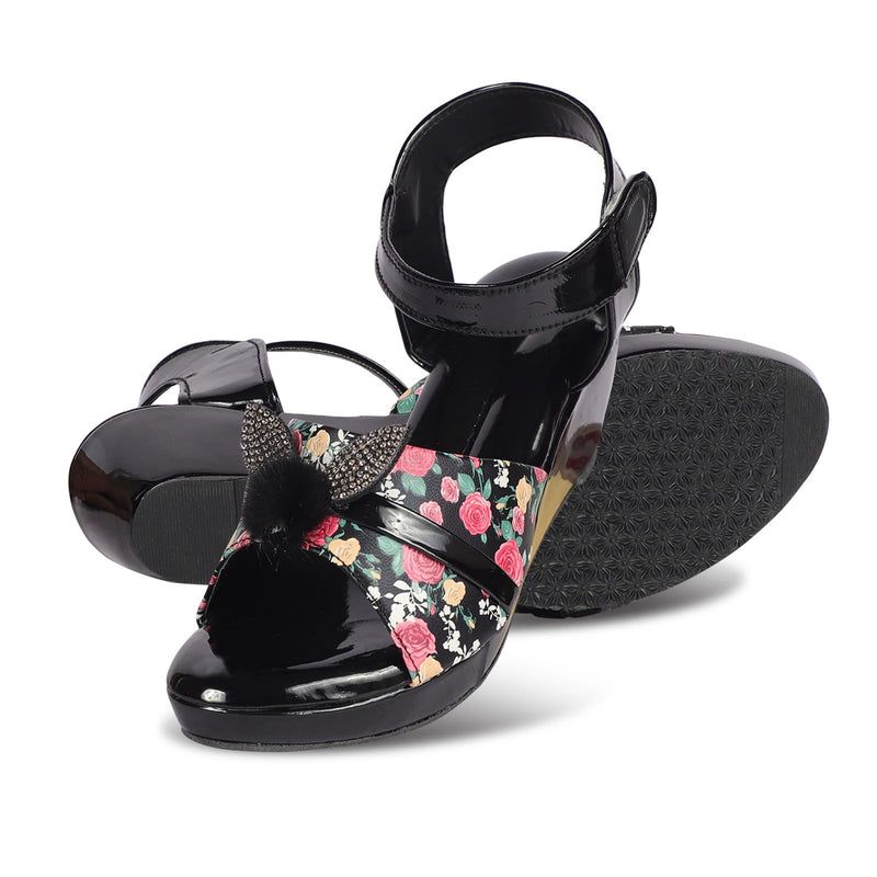 APTUS Girls Kids Special Occasion Stylish Trendy Fashionable Floral Sandals (Black, numeric_11)