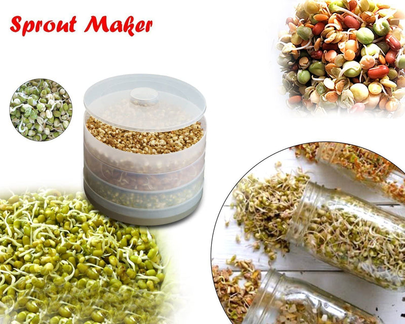 Rylan Sprout Maker with 4 Compartments for Multi Purpose Use - Plastic Grocery Container Sprouted Grains Seeds Dal Channa Chole Ragi Organic Sprouting Jar (500ml,4-Layer)