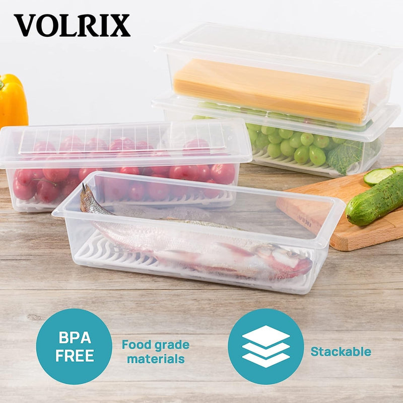 VOLRIX 6pcs Fridge Storage Boxes, Fridge Organizer with Removable Drai