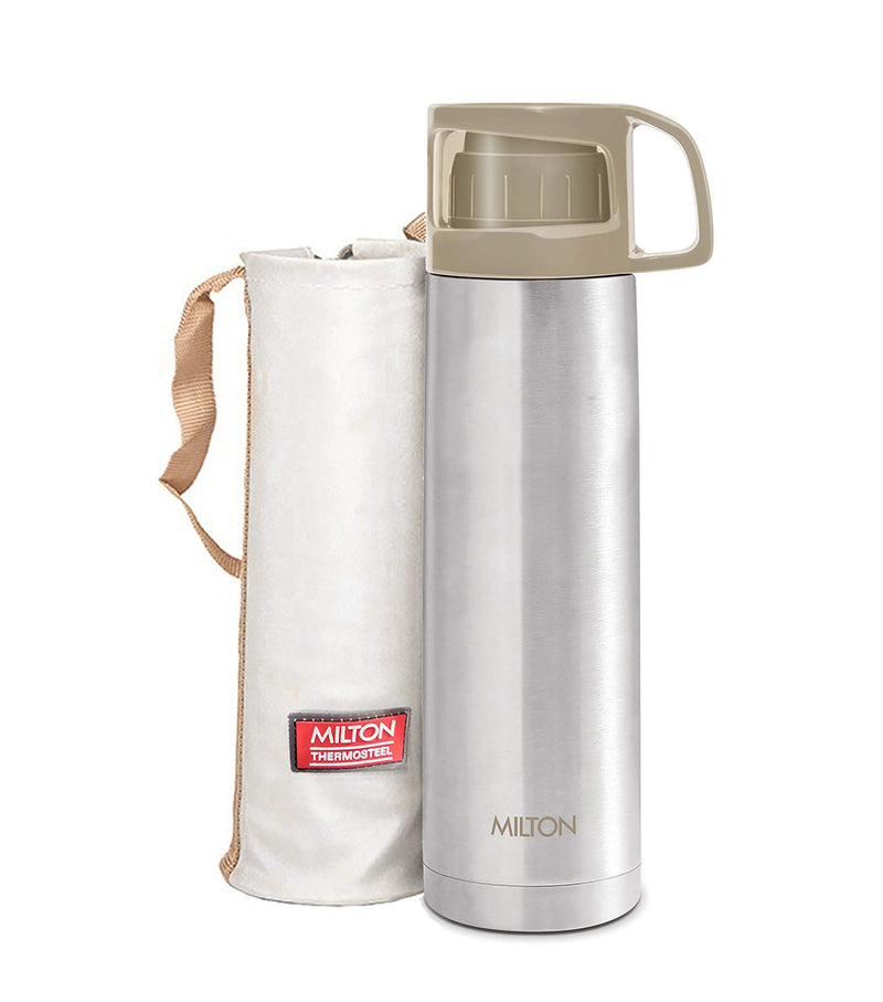 Milton Glassy 1000 Thermosteel 24 Hours Hot and Cold Water Bottle with Drinking Cup Lid, 1 Litre, Grey | Leak Proof | Office Bottle | Gym Bottle | Home | Kitchen | Hiking | Trekking | Travel Bottle