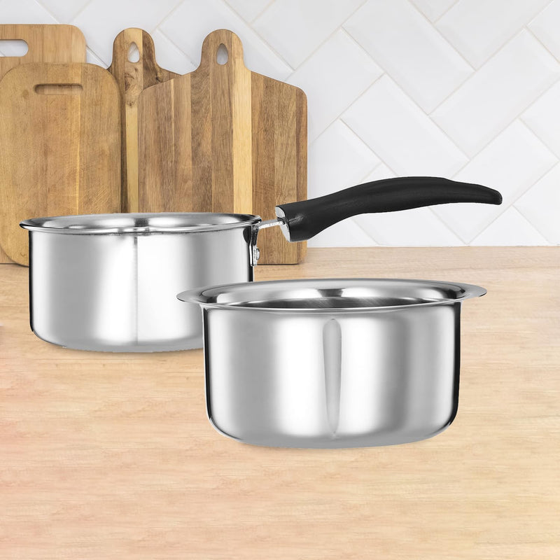 Amazon Brand - Solimo - 2 Pcs Stainless Steel Cookware Set - (Tope 18 cm, Sauce 14 cm)