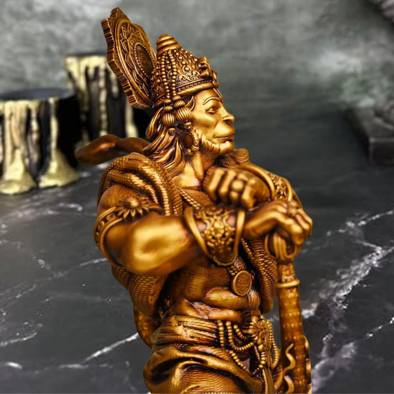 Nivish Bahubali Hanuman Ji Murti for Car Dashboard | Balaji Bajrangbali Idol for Pooja, Temple, Office|Home Décor Showpiece Gift for Housewarming, Anniversary | Golden 4.3 Inch (Resin)