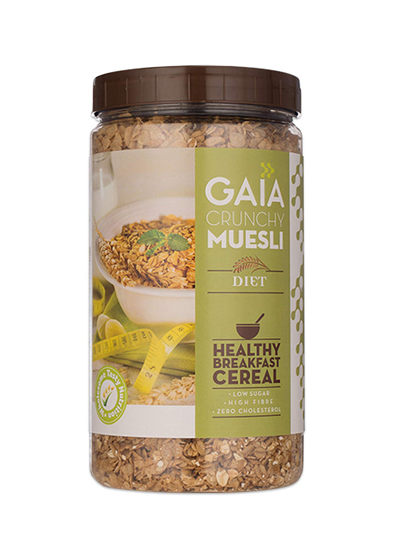 Gaia Diet Muesli - Healhty Diet Food - Power of Multigrain Oats,Wheat Flakes,High Fiber - Super Tasty and Delicious - Sugar Free Breakfast Cereal 1KG Jar(Pack of 2)