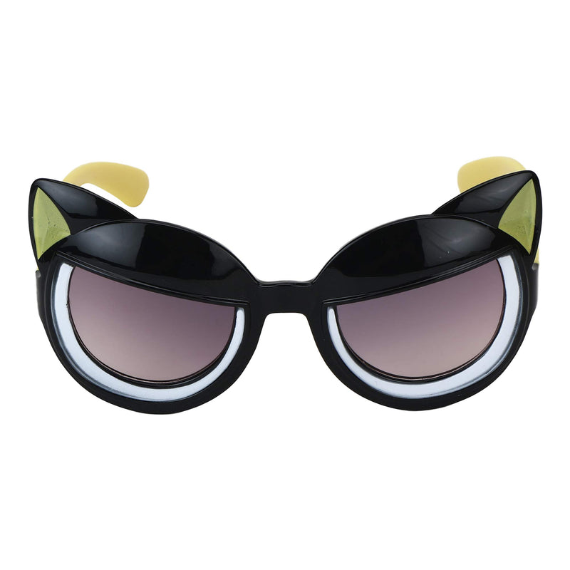 Amour Black & Green Full Framed Cat Ears Medium Sized Unisex Cat Eye Sunglasses with Purple Gradient Lens for Kids (5-8 Years)