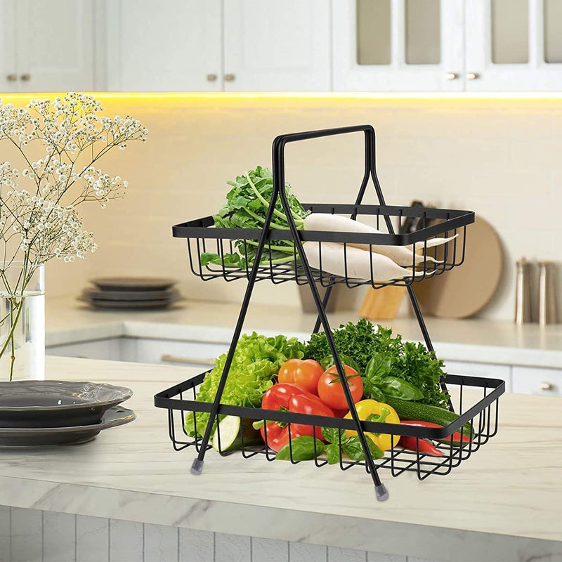 Plantex High Grade Steel 2-Tier Fruit & Vegetable Basket For Dining Table/Tiered Shelf Kitchen (Black)