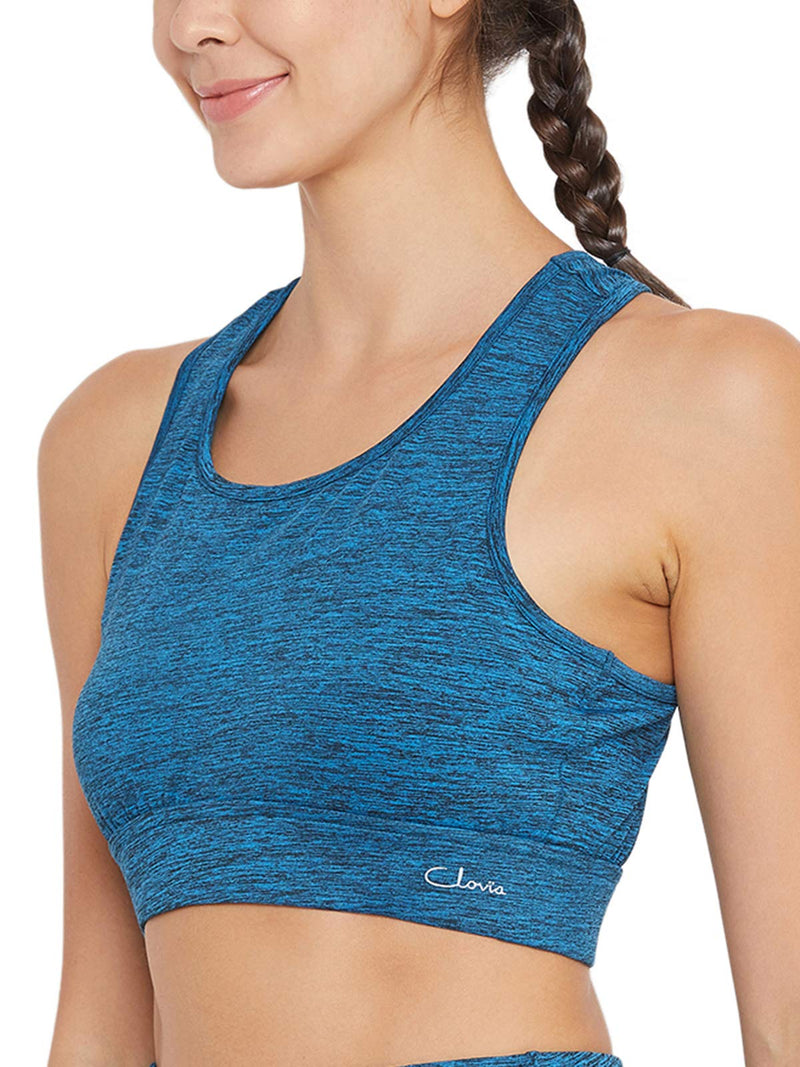 Clovia Women's Padded Non-Wired Full Cup Racerback Sports Bra (BR2084P08_Blue_XXL)