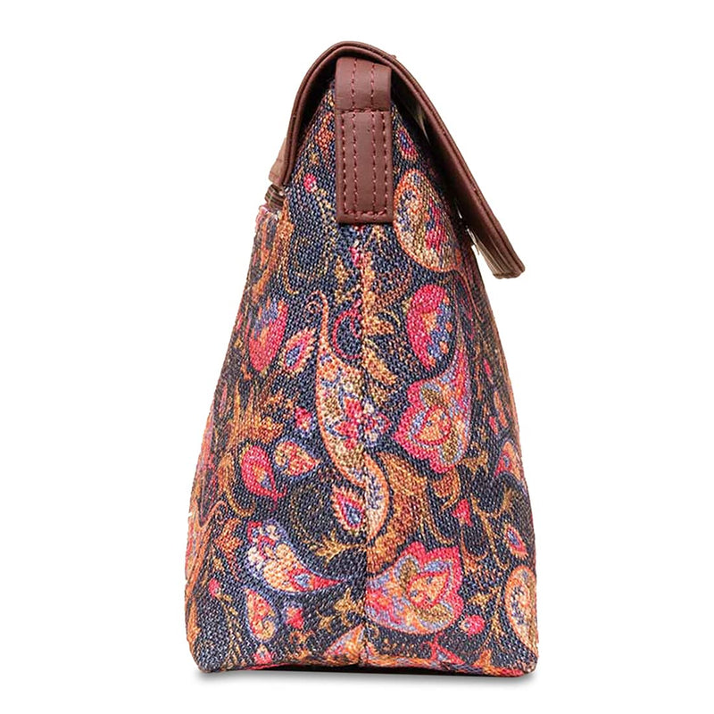 ZOUK Paisley Printed Women's Hand Crafted Vegan Leather Pink Flap Sling Bag