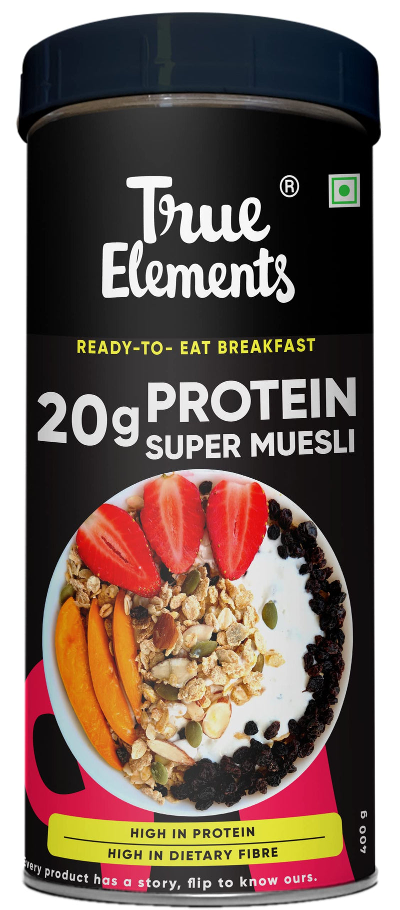 True Elements High Protein Muesli 400g - 20g Clean Protein | Millets, Seeds, Almonds & Black Currant | 100% Wholegrain Breakfast Cereal