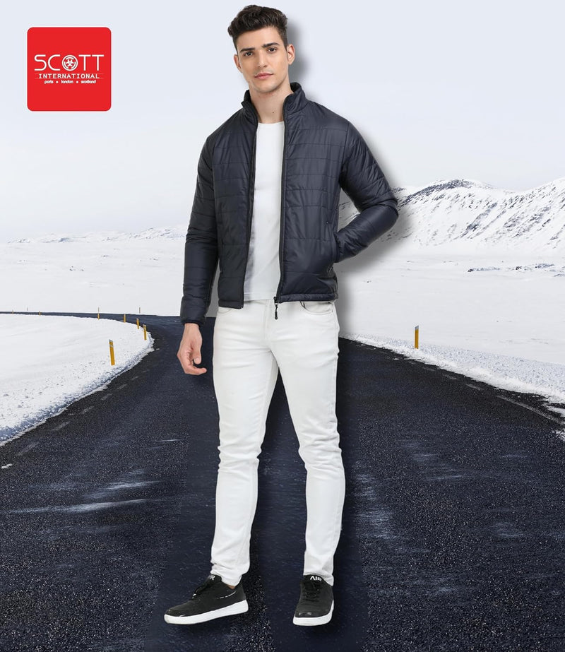 Scott International Men 's Quilted Puffer Jacket - Lightweight, Water Repellant, Elastic Cuffs, Zipped Pockets, Casual Winter Jacket - Stylish Outerwear for Men (SS23_TWRAP-JKT-BL_Large, Black, L)