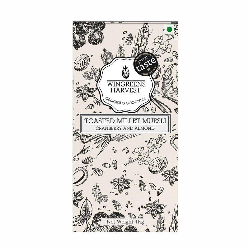 Monsoon Harvest Toasted Millet Muesli 1kg, Cranberry & Almond, Natural, Breakfast Cereal, Healthy Gluten-Free Cereals with Whole Grains, Dried Fruits, Nuts and Seeds, Saver Pack, Zero White Sugar