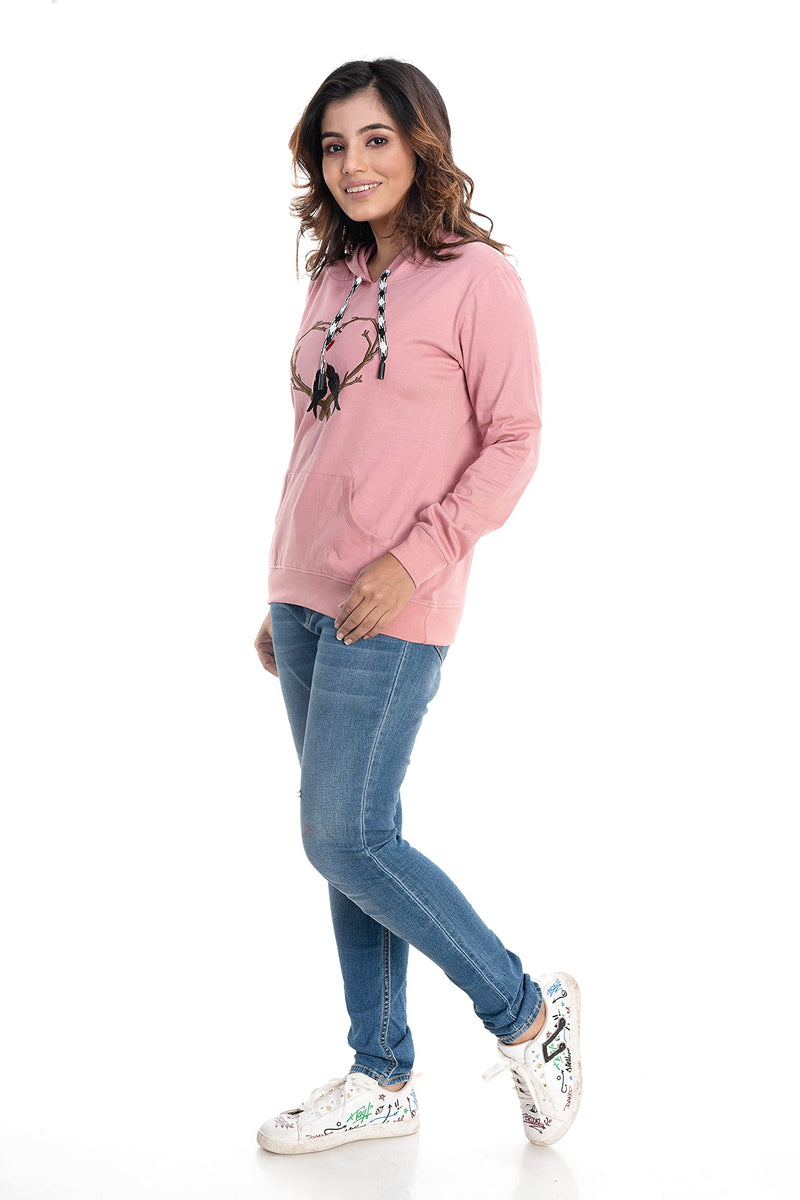 STYLE CLUB Printed // Embroidered Cotton Women Hooded Full Sleeve T-Shirts // Top (Medium, Tuberose)