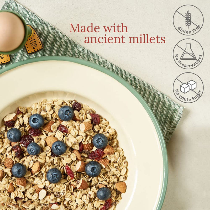 Monsoon Harvest Toasted Millet Muesli 1kg, Cranberry & Almond, Natural, Breakfast Cereal, Healthy Gluten-Free Cereals with Whole Grains, Dried Fruits, Nuts and Seeds, Saver Pack, Zero White Sugar