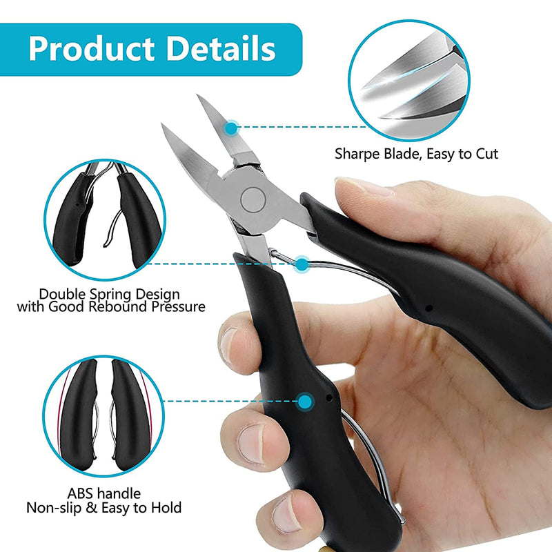 Skypearll Toe Nail Clipper, Professional Thick & Ingrown Toenail Correction Tool, Pedicure Clippers Toe Nail Cutter for Men & Women, Super Sharp Curved Blade Grooming Tool | Black |