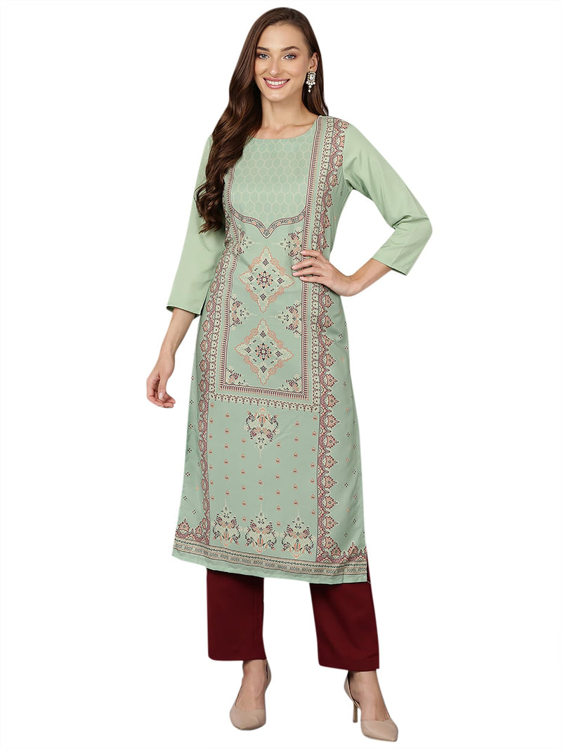 Vaamsi Women's Polyester Ethnic Motifs Straight Kurti (PK1814A_Olive_M)