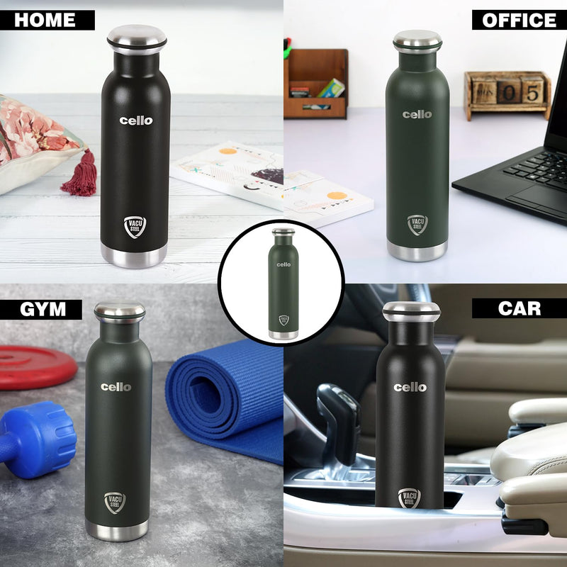 CELLO Duro Tuff Steel Series Mac, Double Walled, Vacusteel Water Flask with Durable DTP Coating, Green, 600 ml