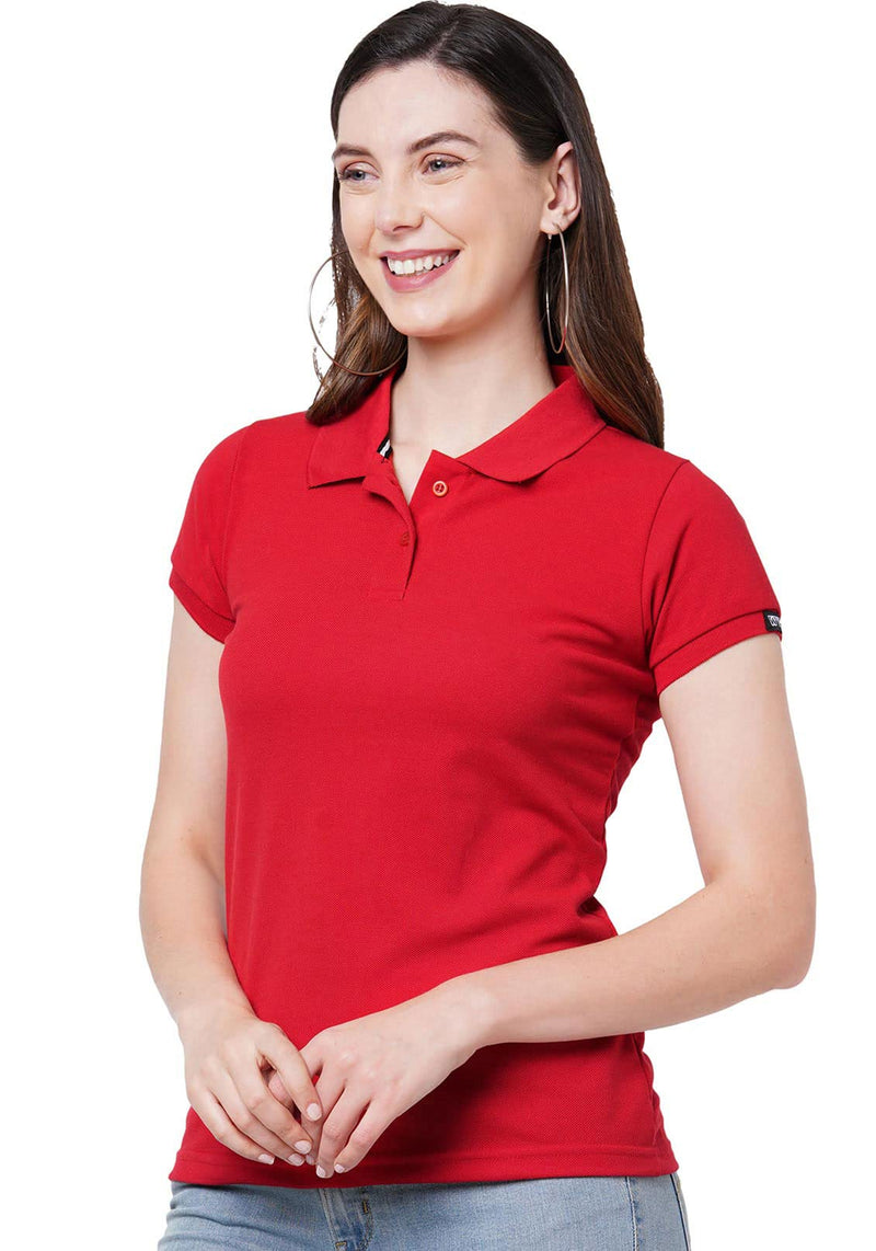 Wear Your Opinion Womens Polo Collar Neck T-Shirt Top (Design: Solid,Red,X-Large)