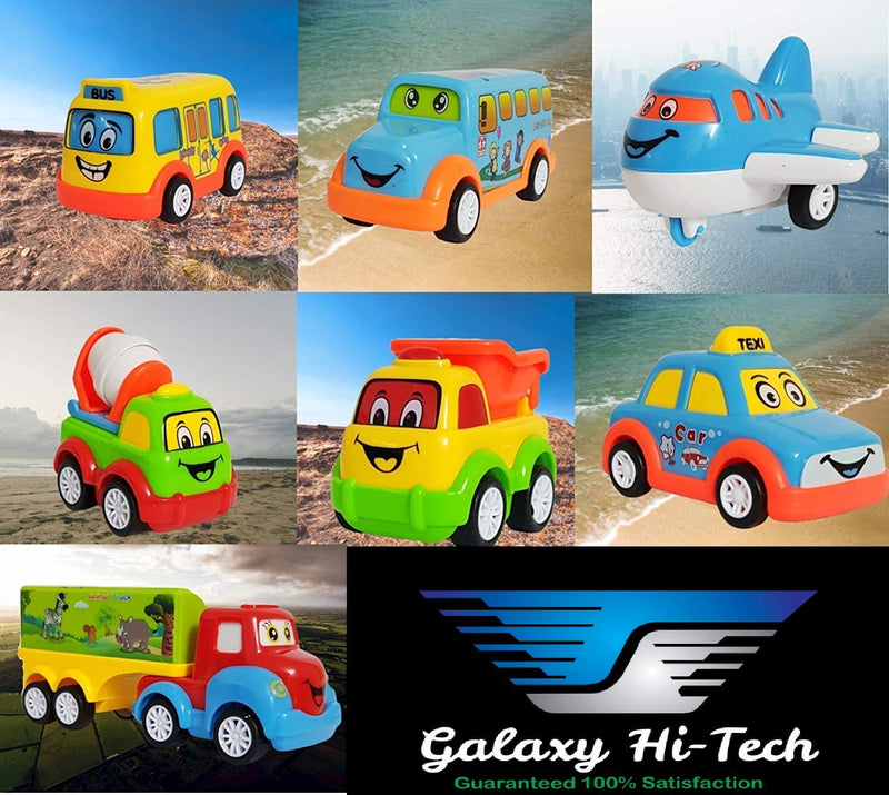 Galaxy Hi-Tech Exclusive, Non Toxic Unbreakable Automobile Car Toy Set , Pull Back Car Truck Toy Aeroplane Set for Kids Boy and Girl, Pack of 7, Multicolor