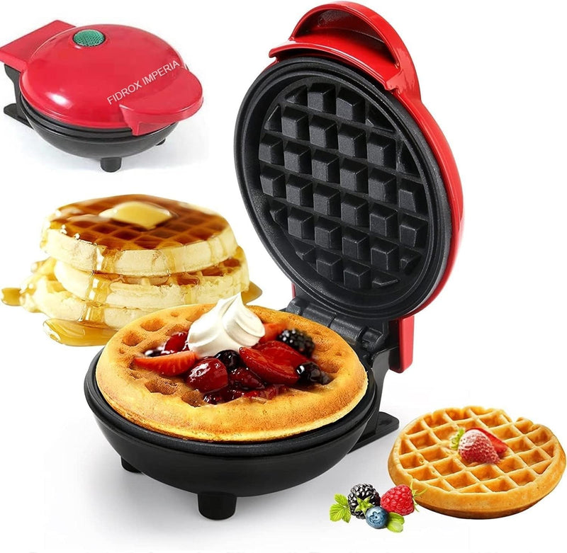 FI FIDROXIMPERIA Mini Waffle Maker 4 Inch- 350 Watts: Stainless Steel Non-Stick Electric Iron Machine for Individual Belgian Waffles, Pan Cakes (Mini Waffle Maker + Waffles Recipe Book) (RED)