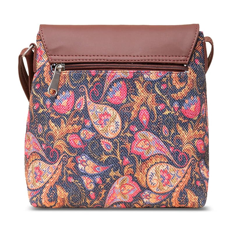 ZOUK Paisley Printed Women's Hand Crafted Vegan Leather Pink Flap Sling Bag