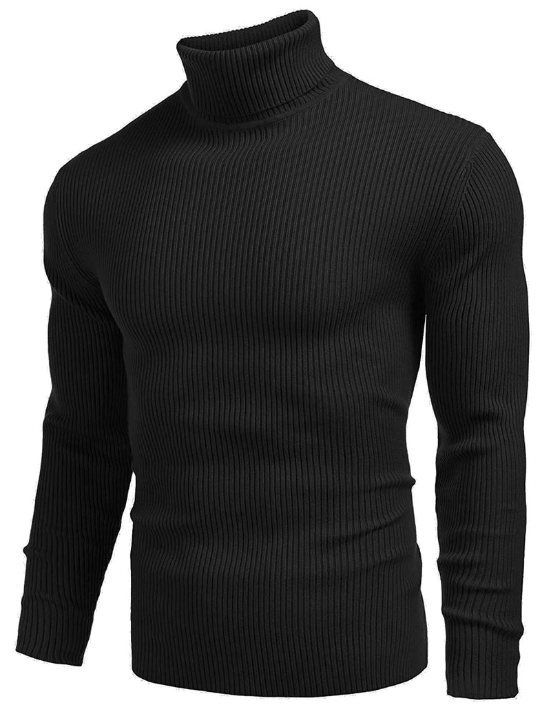 DENIMHOLIC Men's Cotton Turtle Neck Sweater (Medium, Black Dark)