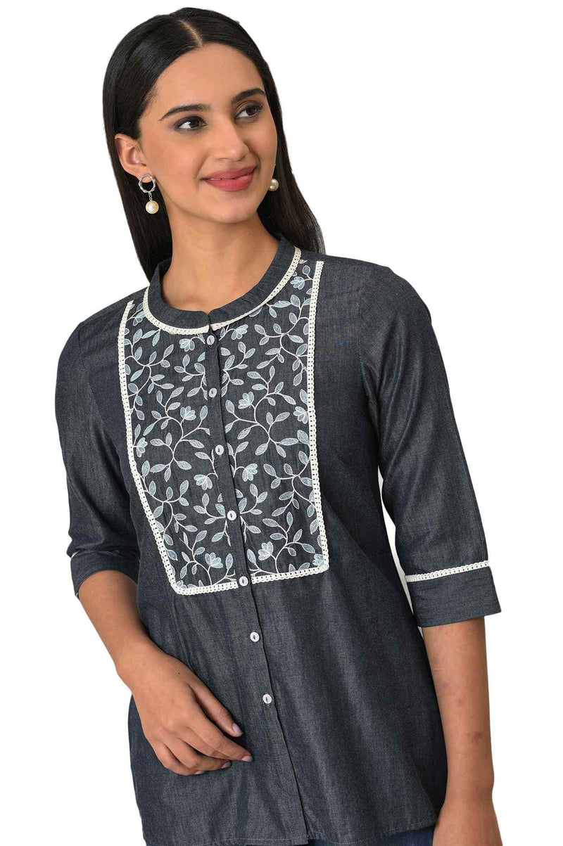 Aurelia Women's Lyocell Solid Regular Kurti (23FEA30315-704093_Blue