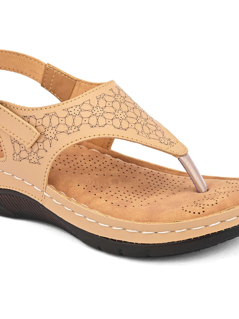 BOOTCO Sandals for Women Soft Insole Backstrap Wedges for Girls Light Weight Beige