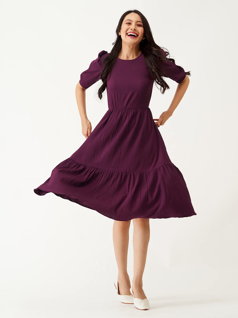 AASK Women A-Line Purple Regular Fit Knee Length Dress_L