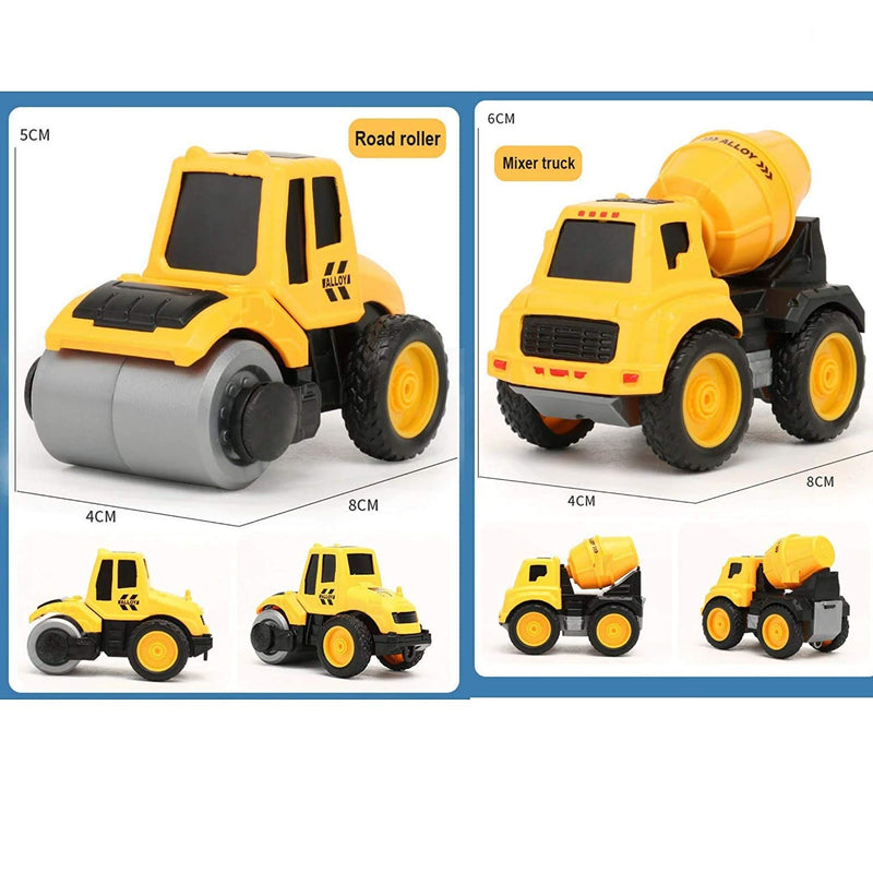 TEC TAVAKKAL Metal Team Car Unbreakable Engineering Automobile Construction Car Toys Set for Children Kids Crane Excavator Road Roller Forklift Mixer Truck Transporter Truck Machine Construction Toys.