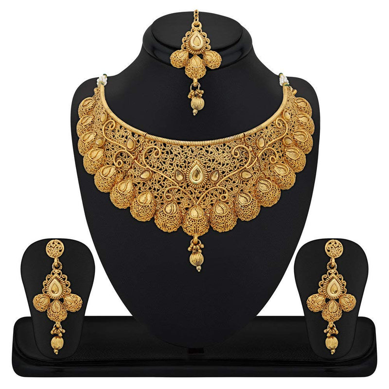 Sukkhi Glamorous Gold Plated Choker Necklace Set Combo For Women