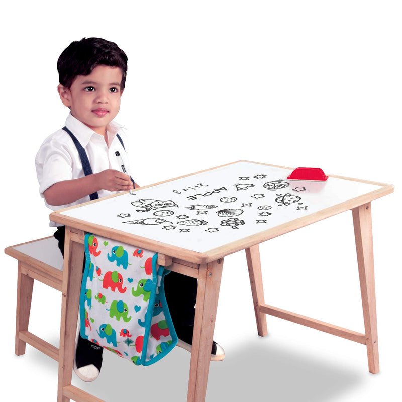 Giggles Nico The Giraffe, Yellow & Giggles - 9924300 Activity Table & Stool, Foldable Wooden Study Set with Storage Bag and White Board