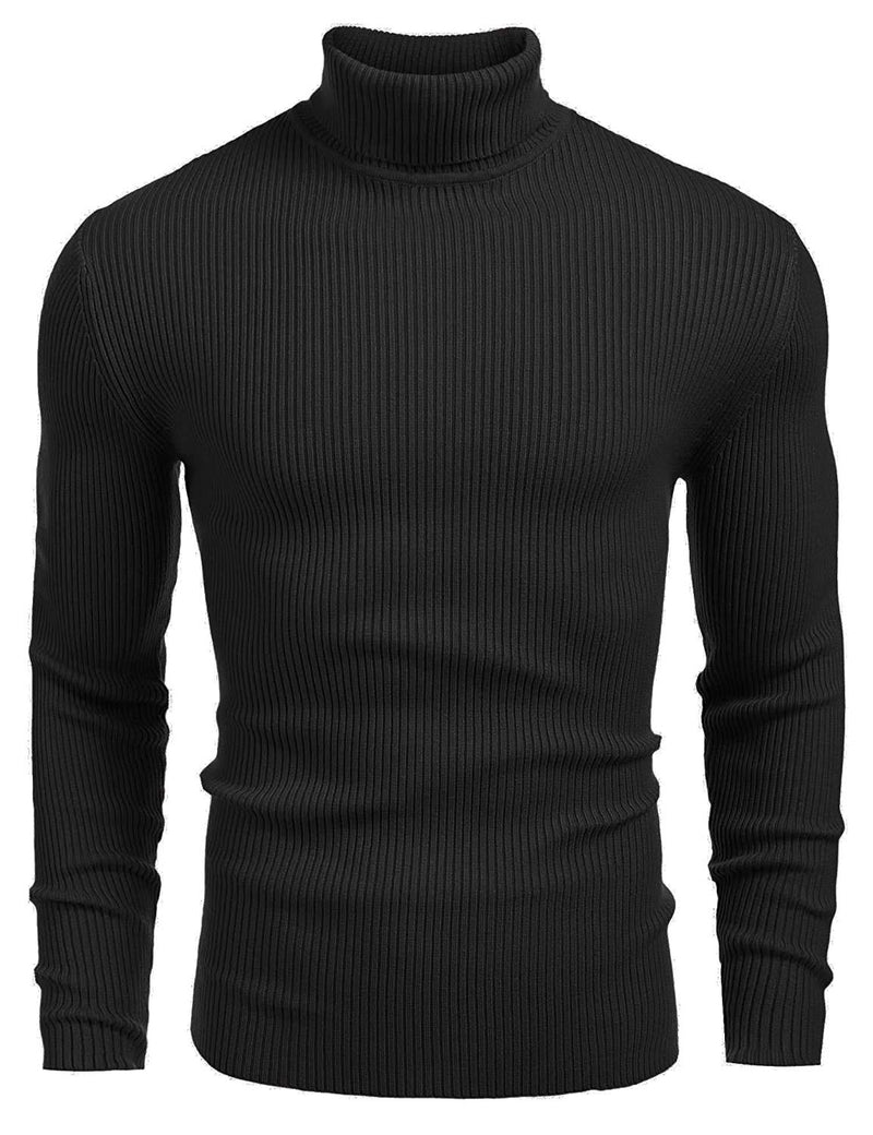 DENIMHOLIC Men's Cotton Turtle Neck Sweater (Medium, Black Dark)