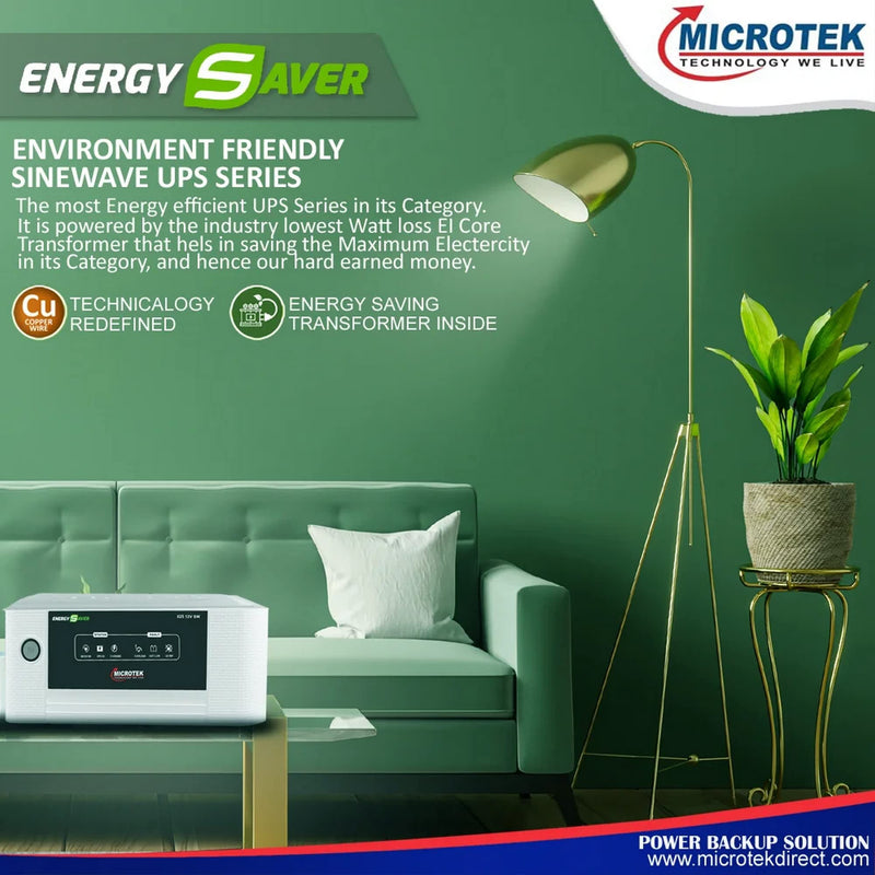 Microtek Energy Saver 825 Pure Sine Wave 715VA/12V Inverter, Support 1 Battery with 2 Year Warranty for Home, Office & Shops