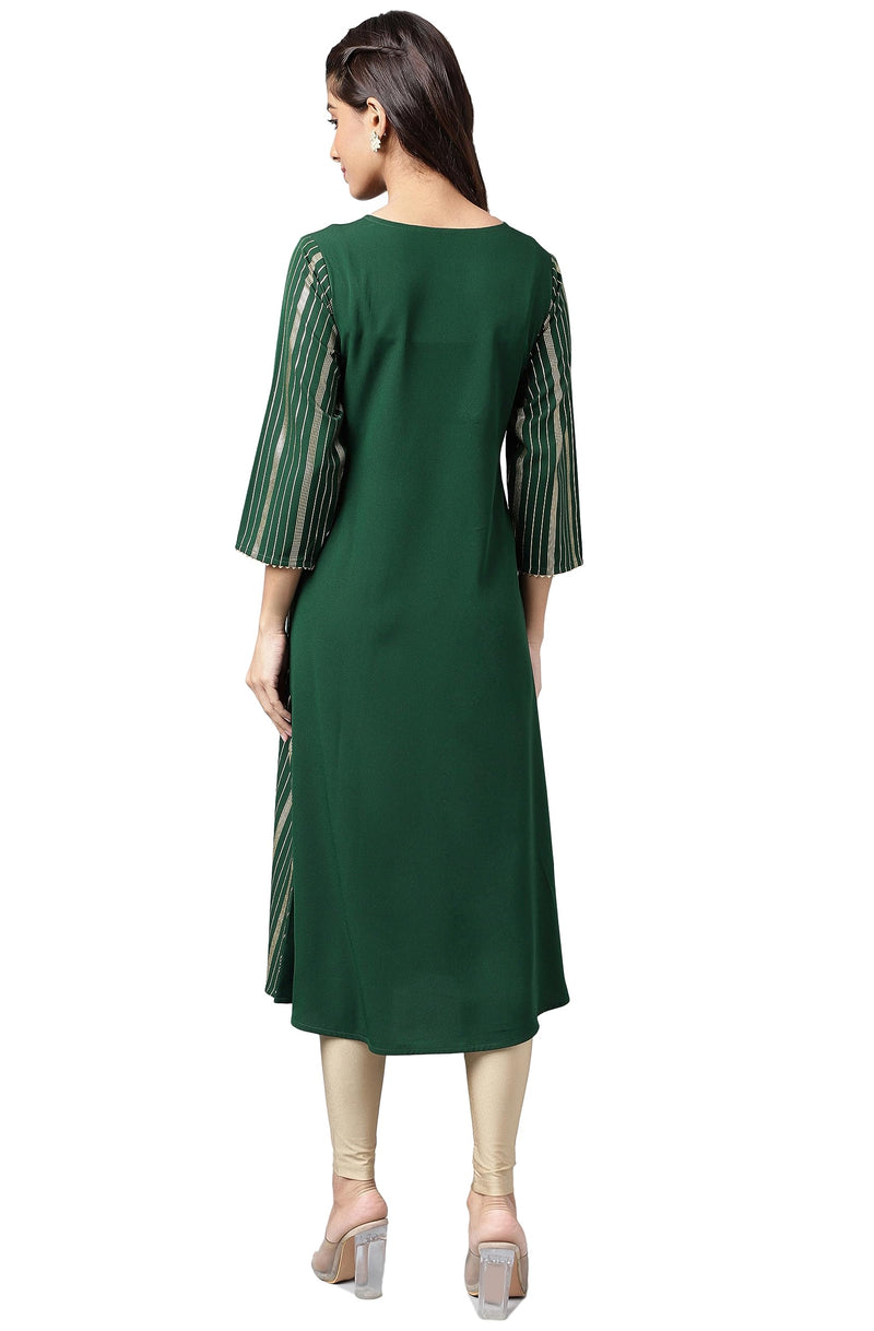 Janasya Women's Green Crepe Foil Printed A-Line Kurta(JNE4211-KR-XL)