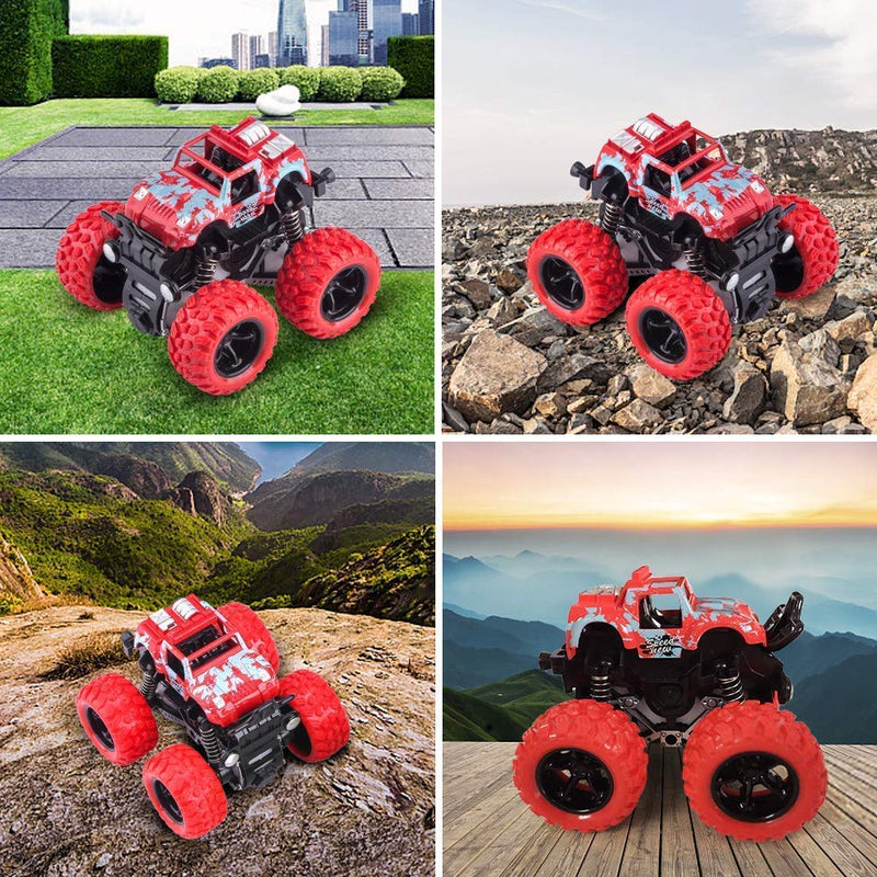 Supreme Deals Mini Monster Truck Friction Powered Cars Toys, 360 Degree Stunt 4wd Cars Push go Truck for Toddlers Kids Gift ( Pack of 2 Car ) ( Multi-Color )