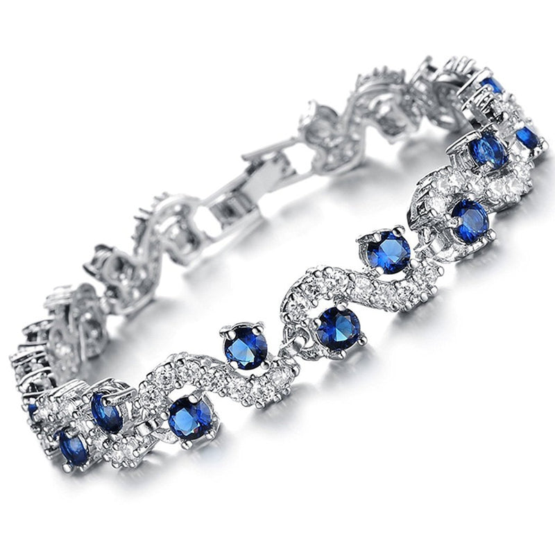 Shining Diva Fashion Royal Blue Crystal CZ Silver Plated Stylish Bracelet Gift for Girls Women(9576b)